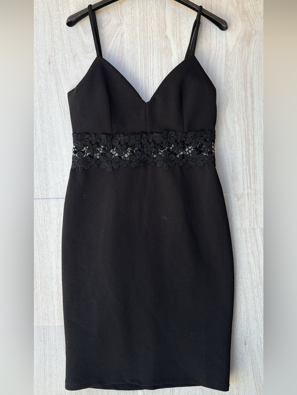 iris Black Spaghetti-Strap Mini Dress with Lace Waist